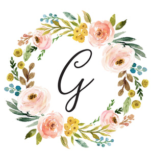 Meadowland Floral Monogram Wreath with Name - Personalized Printable